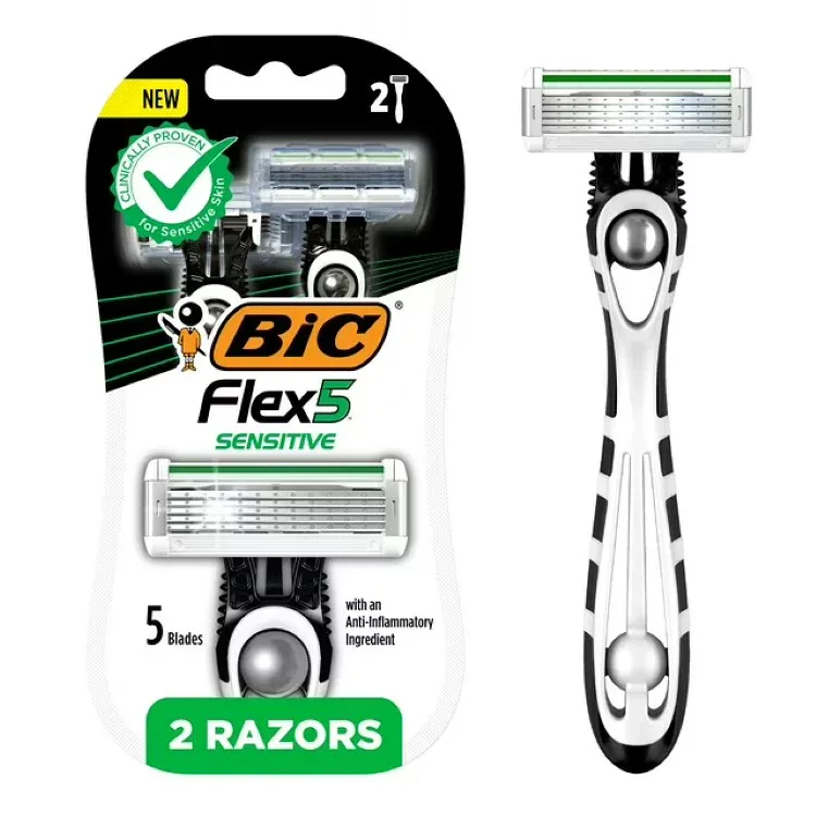 ビック フレックス5 センシティブ メンズ使い捨てカミソリ 5枚刃 2本 BIC Flex 5 Sensitive Disposable Razor for Men, 2-Count Pack, Manual Shaving Razors 【お取り寄せ商品】