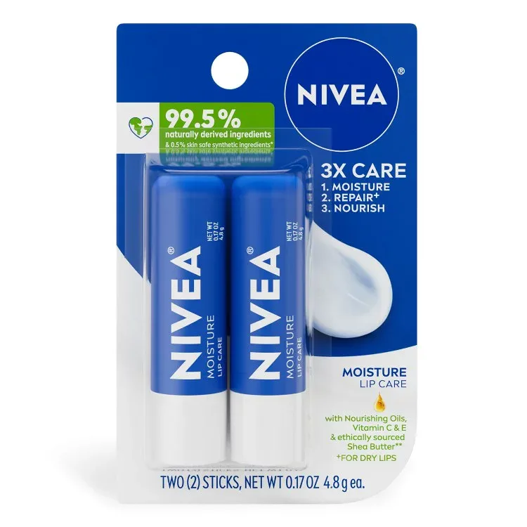 ニベア モイスチャー リップケア シアバター・ビタミンC&E配合 4.8g×2本 NIVEA Moisture Lip Care, Hydrating Lip Balm with Shea Butter, Vitamin C & E, 0.17 oz, 2 Pack 【お取り寄せ商品】