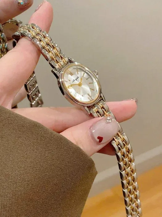 腕時計 レディース クォーツ 1個 女性用エレガントなゴールドブレスレットウォッチ、コンパクトで耐久性のあるファッションスクエアディスプレイ、日常着用