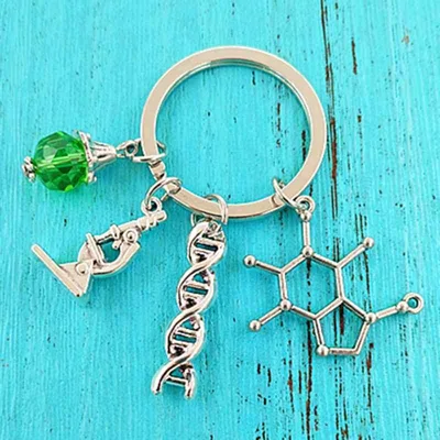 キーホルダー メンズ レディース キーリング アクセサリー 科学 ジュエリー 顕微鏡 DNA 医師 解剖学 ニューロン 生物学 合金 チャーム
