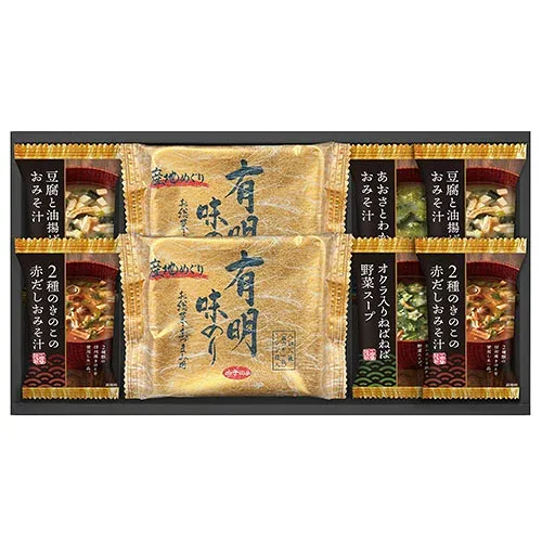 おすすめ 寒さ 対策 プレゼント 人気 贈り物 冬 ギフト 定番 手土産 卒業 入学 引越 フリーズドライ&有明味のリ詰合せ 有明味のリ、2種のきのこの赤だし/とうふと油揚げ/あおさとわかめのおみそ汁、オクラ入ねばねば野菜スープ HAN-25 食品 佃煮 詰合せ