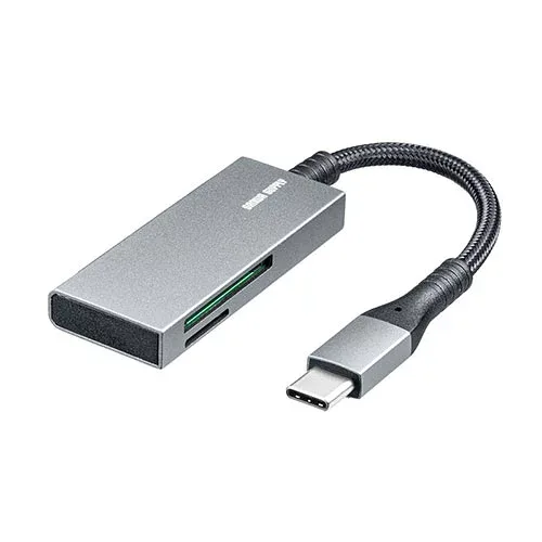 スマホ パソコン タブレット PC アクセサリー 持ち運びに便利な超薄型のSD/microSDカードリーダー 断線に強いメッシュケーブル Type-C接続 超スリムなアルミ筐体のカードリーダー