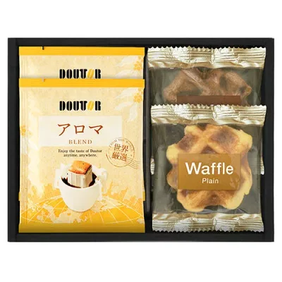 【5セット】 ドトールコーヒー&2種類のベルギーワッフルコンボ 【ドリップコーヒー7g×2・ベルギーワッフル(プレーン・チョコ)】 BWGO-10X5