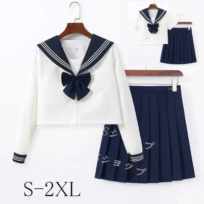 セーラー服 3点セット【上着+スカート+蝶結び】ハロウィン コスプレ セーラー 制服 学生服 半袖 長袖 女子高生 入学式 卒業式 コスチューム コスプレ衣装 長袖 半袖上下セット 女子制服 JK制服 高校生 コスプレ衣装 可愛い JK服 学園祭 S-2XL