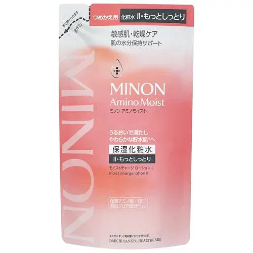 ミノン アミノモイスト モイストチャージローションII もっとしっとりタイプ つめかえ/詰め替え 130mL *第一三共ヘルスケア/9種の保潤アミノ酸と2種の清透アミノ酸/保湿化粧水/カサカサ・ごわつきまで気になる肌にとろりとした使い心地/リッチな潤い/柔らかで透明感ある肌へ