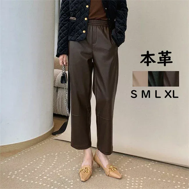 本革 ストレッチパンツ レザーパンツ レディース ボトムス レディースパンツ 高級 羊革 細身 ロングパンツ ラムレザー ハイウエスト 脚長効果 美脚 股上深め 通勤 オフィス 普段着 オールシーズン プレゼント 母 彼女