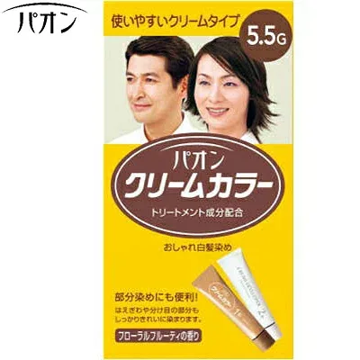 パオン クリームカラー 5.5G 濃いめの栗色 40g+40g【1ケース/36個】*医薬部外品 シュワルツコフ ヘンケル/トリートメント/艶やか・滑らかに仕上げる/必要な量だけ無駄なく使えるチューブ式/垂れたり飛びちらないクリーム/生え際・分け目も染まる/白髪染め 白髪隠し
