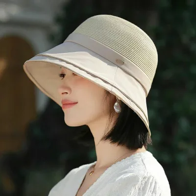 帽子 レディース 麦わら帽子 春夏 麦わらハット 大きめ 遮光 夏 バケットハット 麦わら つば広 UV リボン おしゃれ リゾート ハット プレゼント エレガント 紫外線 日よけ 優雅 海 ビーチ 水着コーデ 大きい 旅行