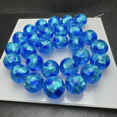 ホタルガラス アクアブルー 14mm 連売り 28粒 とんぼ玉 蓄光 夜光タイプ 送料無料