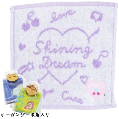 【 オーガンジー巾着入り 】 ハンドタオル チェリー ジャガード ハンカチ タオル プチギフト プレゼント オーガンジー 巾着入り