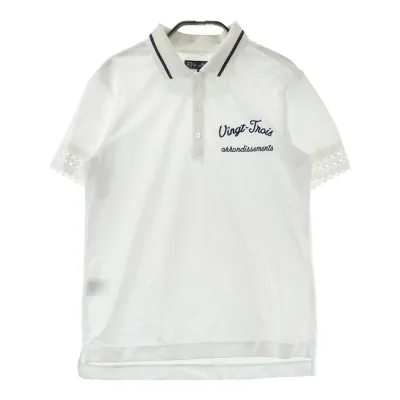 23区GOLF ニジュウサンクゴルフ レース切り替え 半袖ポロシャツ ホワイト系 1 【中古】ゴルフウェア レディース