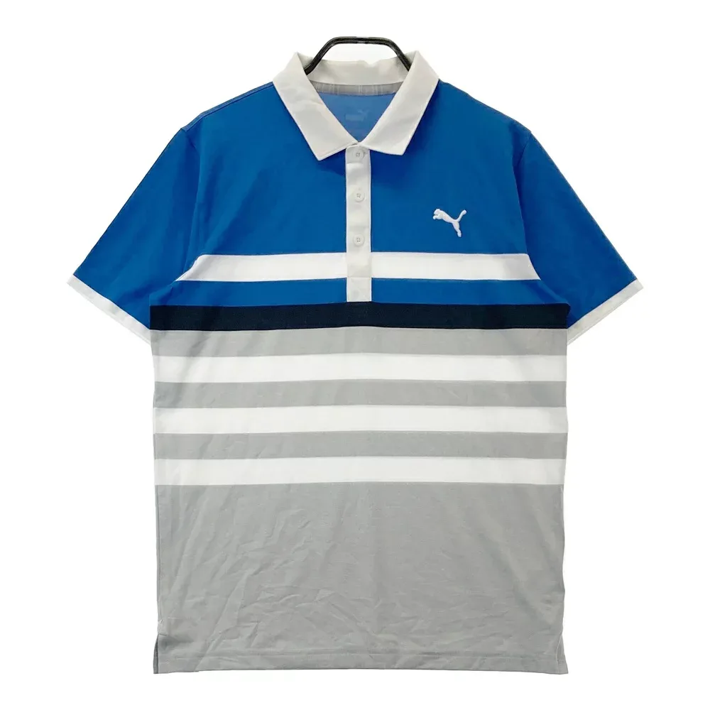 PUMA GOLF プーマゴルフ 半袖ポロシャツ ボーダー柄 ブルー系 L 【中古】ゴルフウェア メンズ