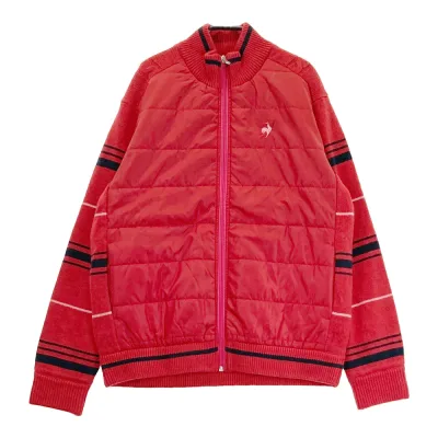 LE COQ GOLF ルコックゴルフ 中綿切替 ニット ジップジャケット レッド系 L 【中古】ゴルフウェア レディース