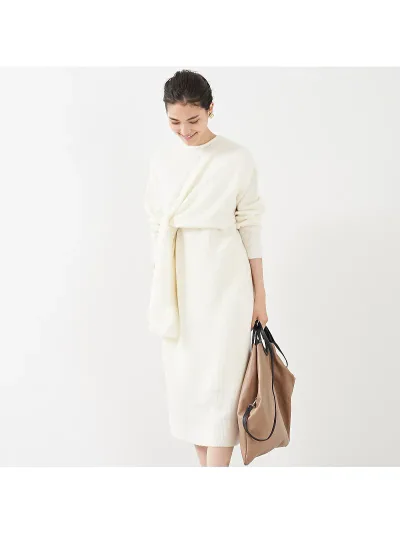 【SALE/60%OFF】qualite ブークレーリブニットワンピース カリテ ワンピース・ドレス シャツワンピース ホワイト【送料無料】