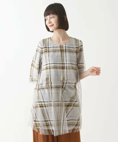 【SALE/30%OFF】HIROKO BIS(小さいサイズ) 【小さいサイズ/洗濯機で洗える】ボーダー*ストライプ ジョイントレイヤードチュニック メゾンドゥサンク ワンピース・ドレス チュニック ベージュ【送料無料】