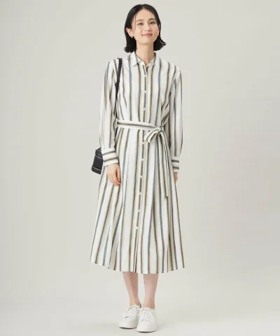 【SALE/30%OFF】自由区 【カタログ掲載・洗える】ストライププリント ワンピース ジユウク ワンピース・ドレス シャツワンピース ベージュ ブルー【送料無料】