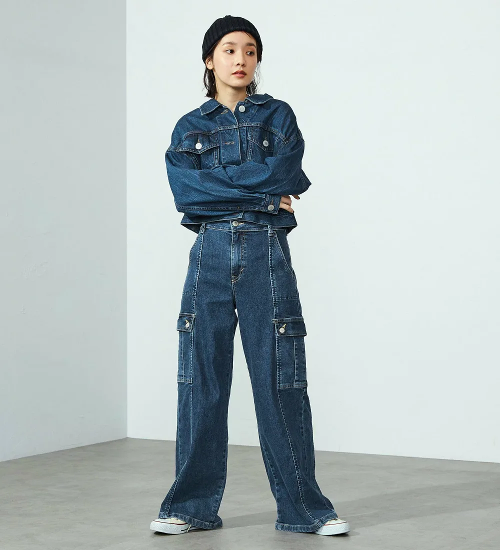 【SALE/10%OFF】SOMETHING SOMETHING LISA カーゴワイドパンツ エドウインオンラインモール パンツ その他のパンツ ブルー ブラック【送料無料】