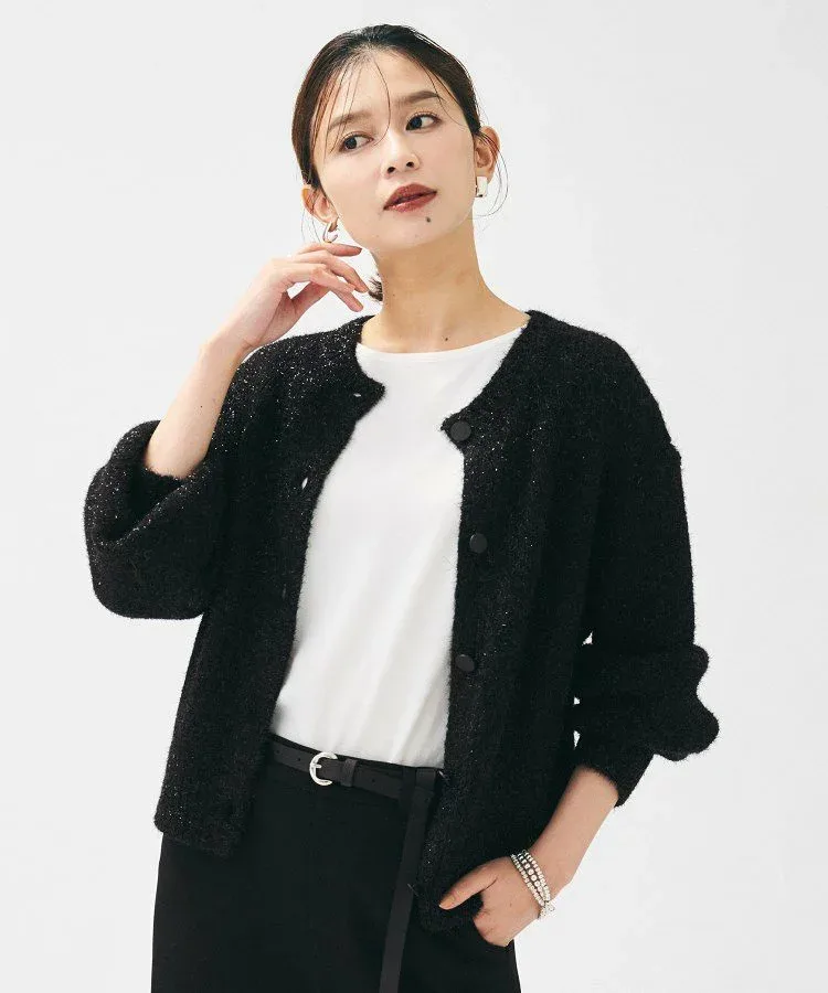 【SALE/55%OFF】UNTITLED 【ラメ風/着映え】ファンシーヤーン カーディガン アンタイトル トップス カーディガン グレー ブラック【送料無料】