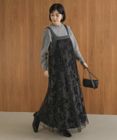 【SALE/20%OFF】Bou Jeloud フロッキー花柄ジャンパースカート バブ / ブージュルード ワンピース・ドレス ジャンパースカート オレンジ グレー【送料無料】