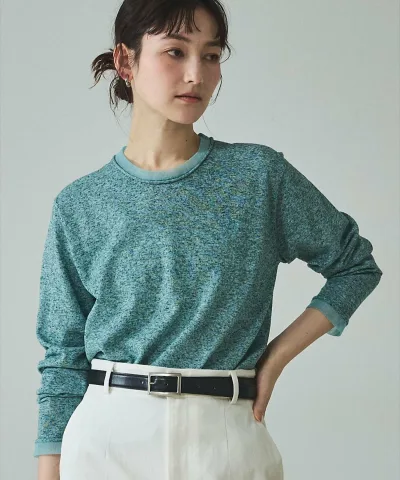 【SALE/20%OFF】qualite シアーミックスニットプルオーバー カリテ トップス カットソー・Tシャツ ベージュ グリーン グレー【送料無料】
