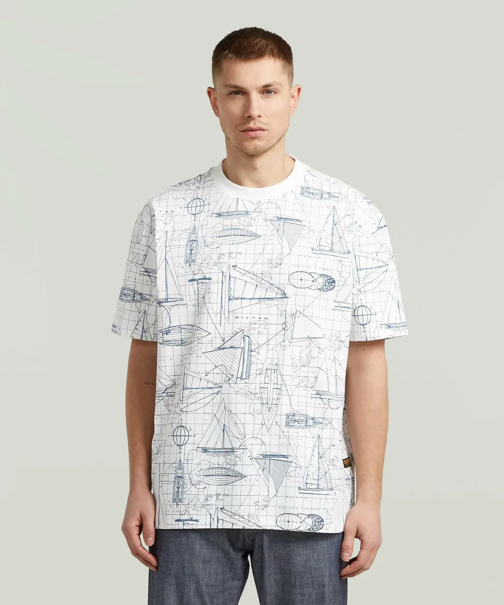 G-Star RAW 【公式ショップ】Aop Relaxed T-Shirt/総柄リラックスTシャツ ジースターロゥ トップス カットソー・Tシャツ ホワイト【送料無料】