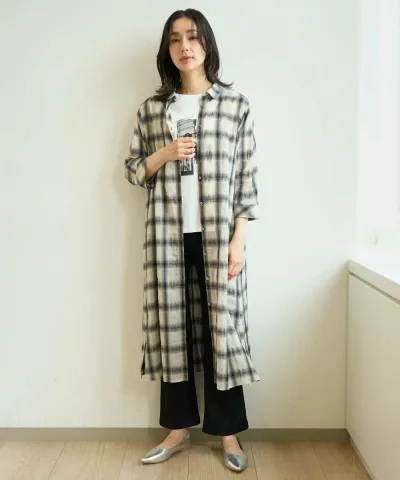 【SALE/50%OFF】GEORGES RECH シアーチェックレイヤードワンピース ジョルジュ・レッシュ ワンピース・ドレス ワンピース ホワイト ブラウン【送料無料】