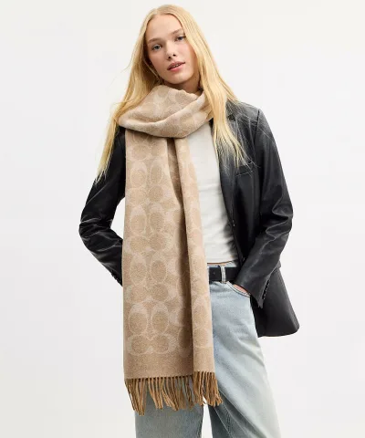 COACH シグネチャー ブランケット スカーフ コーチ ファッション雑貨 マフラー・ストール・ネックウォーマー ベージュ【送料無料】