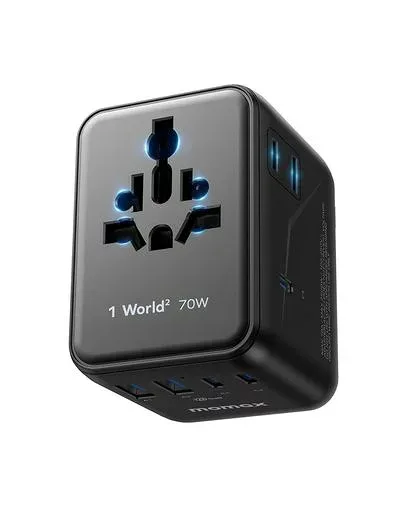 【さらに小型化・PD70W】MOMAX 海外 変換プラグ PD 70W GaN 急速充電 7台同時充電 3*USB-C PD & 2*USB-A QC &2*ACコンセント 2個AC差込口 C/BF/O/Aタイプ マルチ変換プラグ 全世界対応