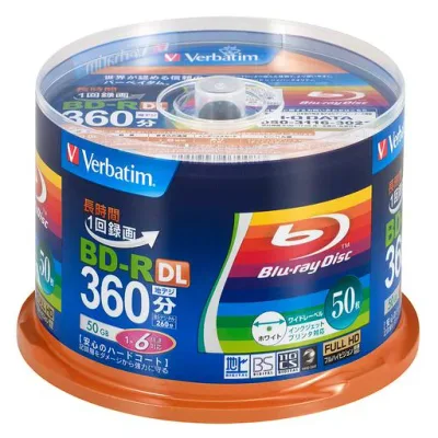 Verbatim Verbatim Single Recording Blu-ray Disc BD-R 50GB 50 Discs White Printable Single Side 2 Layer 1-6x Speed VBR260RP50SV1