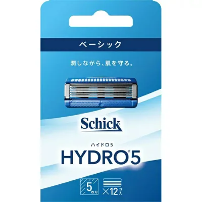 【在庫処分】 シック ハイドロ5 ベーシック 替刃 12個入 5枚刃 替刃 交換 替え刃 カミソリ 剃刀 ひげそり 産毛 髭剃り ひげそり T字カミソリ 男性 schick