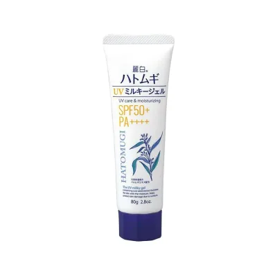 【マラソン中 P5倍】 麗白ハトムギ UVミルキージェル SPF50+ PA++++ チューブタイプ 80g 日焼け止め 汗 ジェルタイプ 無香料 無着色 顔 からだ 紫外線 日本製 保湿 熊野油脂