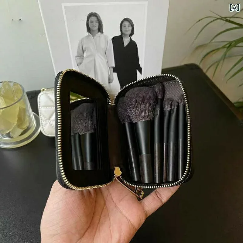 メイク ブラシ セット 黒檀の 柔らかい ウール 動物の 毛の 短い ハンドルの ミニ メイクブラシセット バッグ 付き ajoojun ルースパウダー ブラッシュ