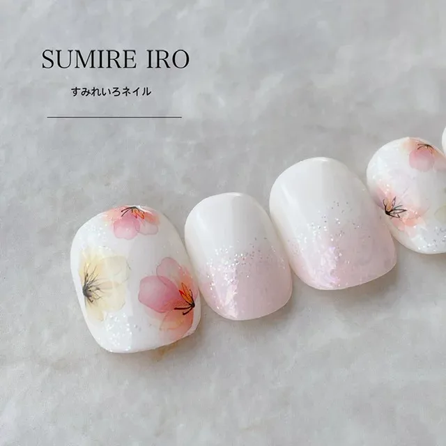 ネイルチップ つけ爪 かわいい デザイン ブライダル ショート ロング シンプル 成人式 nail プレゼント 母 短い爪 小さい爪 大きい爪 ベリーショート ちび爪 結婚式 ウェディング 付け爪 ジェルネイル●アイボリーピンクにふんわりフラワーな花ネイル