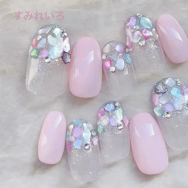 ネイルチップ つけ爪 デザイン かわいい ショート ロング シンプル 成人式 nail プレゼント 母 短い爪 小さい爪 大きい爪 ベリーショート ちび爪 結婚式 ウェディング 付け爪 ジェルネイル【1519】ベビーピンク ドロップシェルストーン