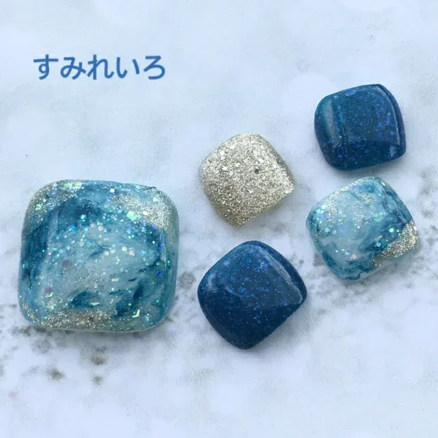 フットネイル ネイルチップ ペディチップ 足用ネイルチップ|【1526】ブルーマーブルゴールド 大理石風サイズが選べるペディキュアつけ爪ジェルネイルでワンランク上のチップを是非!浴衣やビーチに!