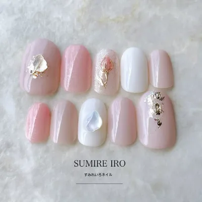 ネイルチップ つけ爪 ブライダルネイル ショート ロング デザイン 夏ネイル nail 成人式 短い爪 小さい爪 大きい爪 ベリーショート ちび爪 春ネイル 付け爪 オーダーネイル お花【2034】ピンクホワイトシェル