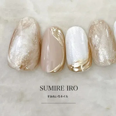 ネイルチップ つけ爪 ブライダルネイル ショート ロング デザイン シンプルネイル nail ベージュネイル 小さい爪 大きい爪 ベリーショート ちび爪 大人ネイル 付け爪 オーダーネイル 【2070】マーブルアイボリーベージュミラーゴールド