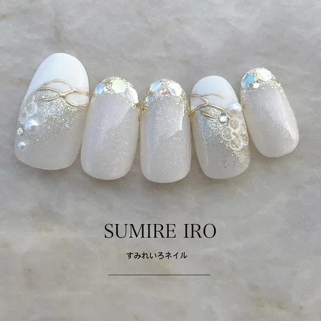 ネイルチップ つけ爪 ブライダルネイル ショート ロング デザイン シンプルネイル nail ベージュネイル 小さい爪 大きい爪 ベリーショート ちび爪 大人ネイル 付け爪 オーダーネイル 【o2107】ミラーラインがかわいいホワイトフレンチダントツの輝きガラスフレンチ