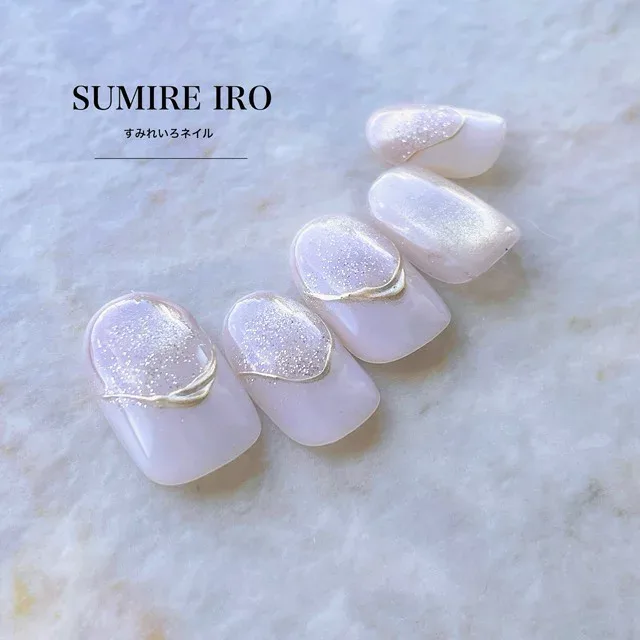 ネイルチップ |シンプル ベージュ |短い爪 小さい爪 大きい爪|上品なデザインつけ爪 ウェディング 付け爪ショートから ロングまでオーダーネイル 【2592】ブルーマグネットセンターラメ
