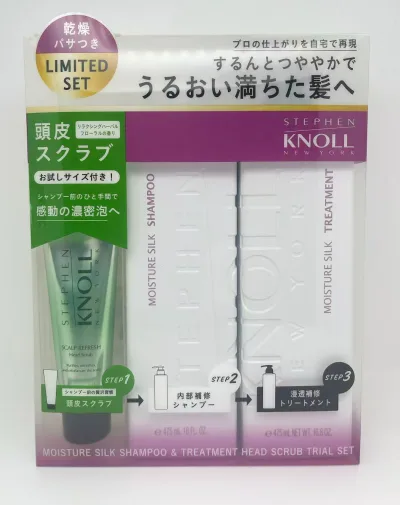 เซตหลัก Kose Steven Knoll Moisture Silk Shampoo + Treatment Head Scrub Trial Set
