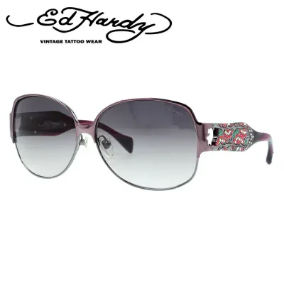 【お買い物マラソン対象】エドハーディー サングラス EdHardy トゥーローズ TWO ROSE パープルガン/グレーグラデーション レディース UVカット メガネ ブランド ギフト プレゼント メンズ 大きめサイズ ビッグシルエット