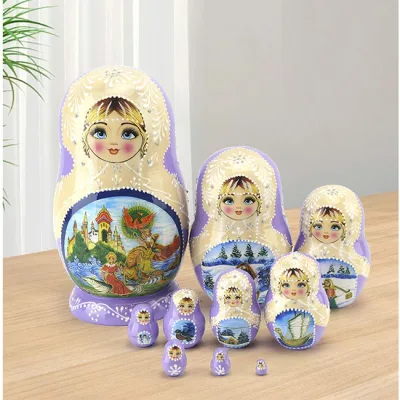 マトリョーシカ ロシア 人形 民芸品 土産物 手作り人形 手描き オブジェ 10個組 インテリア雑貨 パープル 洋風 ギフト プレゼント 北欧雑貨 伝統工芸 おもちゃ 飾り 誕生日 キッズ 子供 部屋 ハロウィン クリスマス