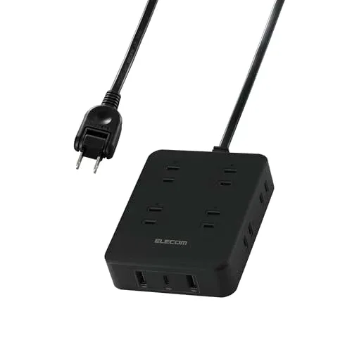 ELECOM Power Tap with USB 20W PD compatible Type-C x 1 USB-A x 2 AC plug x 8 1.5m Lightning guard Dust prevention shield Free shipping