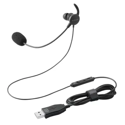 エレコム 有線ヘッドセット USB マイク付き インナーイヤー カナル型 片耳 ブラック HS-EP21MUBK 送料無料