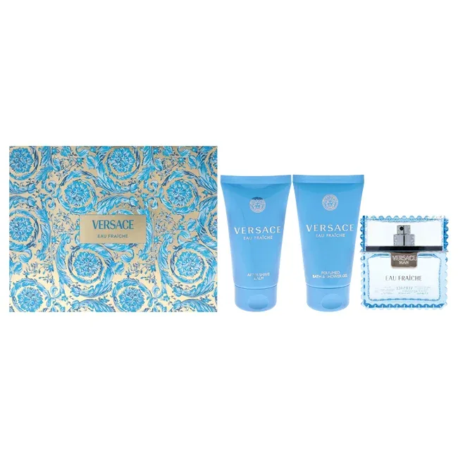 【正規品】【送料無料】 Versace Eau Fraiche by Versace for Men - 3 Pc Gift Set 1.7oz EDT Spray, 1.7oz Bath and Shower Gel, 1.7oz After Shave Balm