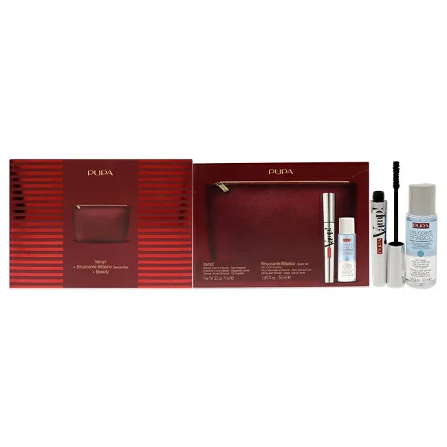【正規品】【送料無料】 Vamp! Mascara and Two-Phase Make-Up Remover Set by Pupa Milano for Women - 3 Pc 0.32oz Vamp! Mascara - 100 Black, 1.69oz Two-Phase Make-Up Remover, Beauty Bag