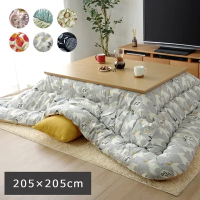 日本製 こたつ布団 正方形 約205×205cm こたつ掛け布団 国産 掛け単品 おしゃれ 北欧 大人 かわいい 植物 キルティング加工 和室 洋室 和モダン 綿100% 厚手 ふっくら 角丸 静電気制御 綿100% 洗える ウォッシャブル トナカイ リーフ柄 キルト