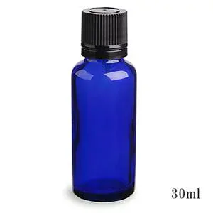 スタンダードタイプ遮光瓶(ブルー)黒キャップ30ml (アルコール、エタノール対応)50本セット 40%割引バルク販売(ドロッパー付きセイフティーキャップ)