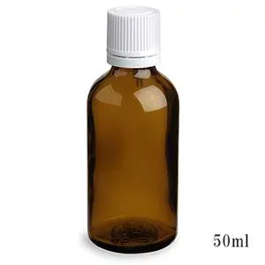 スタンダードタイプ遮光瓶(茶色)白キャップ50ml (アルコール、エタノール対応)30本セット 30%割引バルク販売(ドロッパー付きセイフティーキャップ)