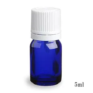 スタンダードタイプ遮光瓶(ブルー)白キャップ5ml (アルコール、エタノール対応)20本セット 20%割引バルク販売(ドロッパー付きセイフティーキャップ)
